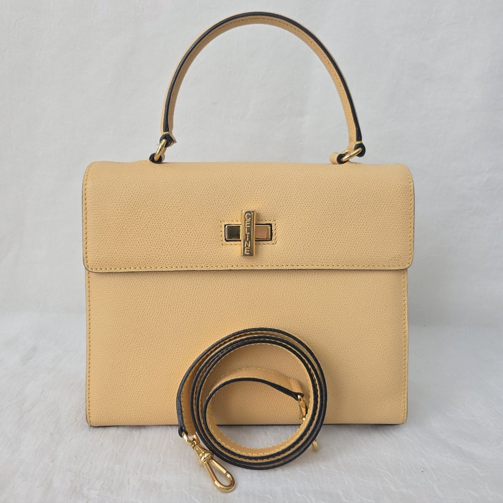 Auth Celine Macadam Turn-lock Top Handle Bag